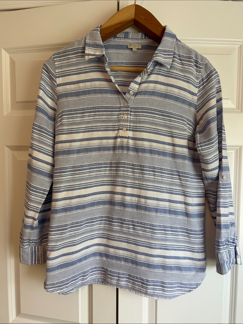 Talbots Blue and White Striped Button Pullover Shirt